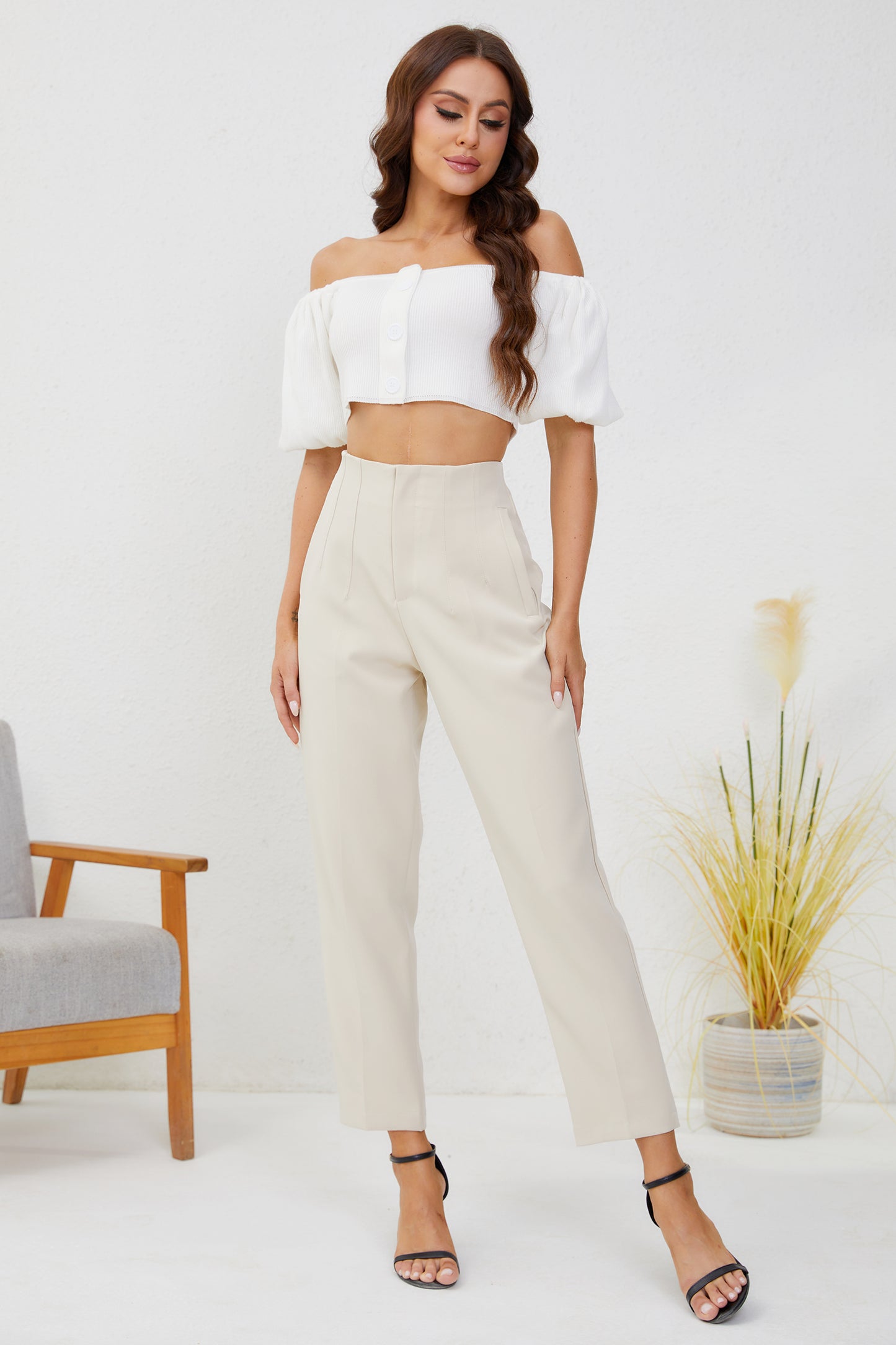 JEAAMKSSER Women's High Waisted Business Trousers Straight Leg Pleated Office Slacks Pants