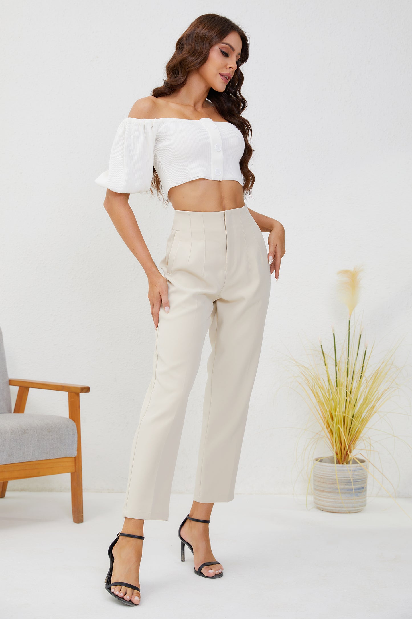JEAAMKSSER Women's High Waisted Business Trousers Straight Leg Pleated Office Slacks Pants