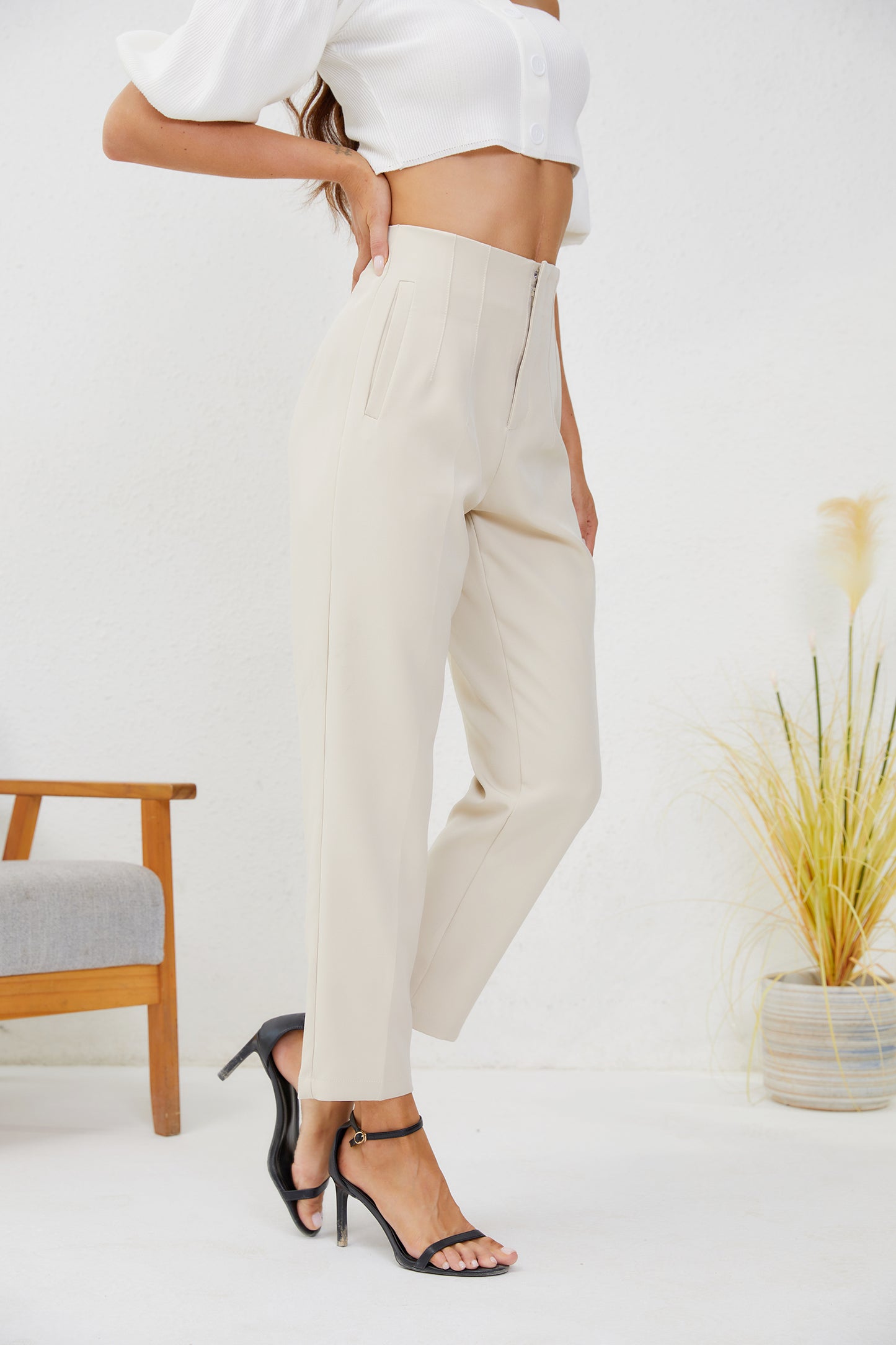 JEAAMKSSER Women's High Waisted Business Trousers Straight Leg Pleated Office Slacks Pants