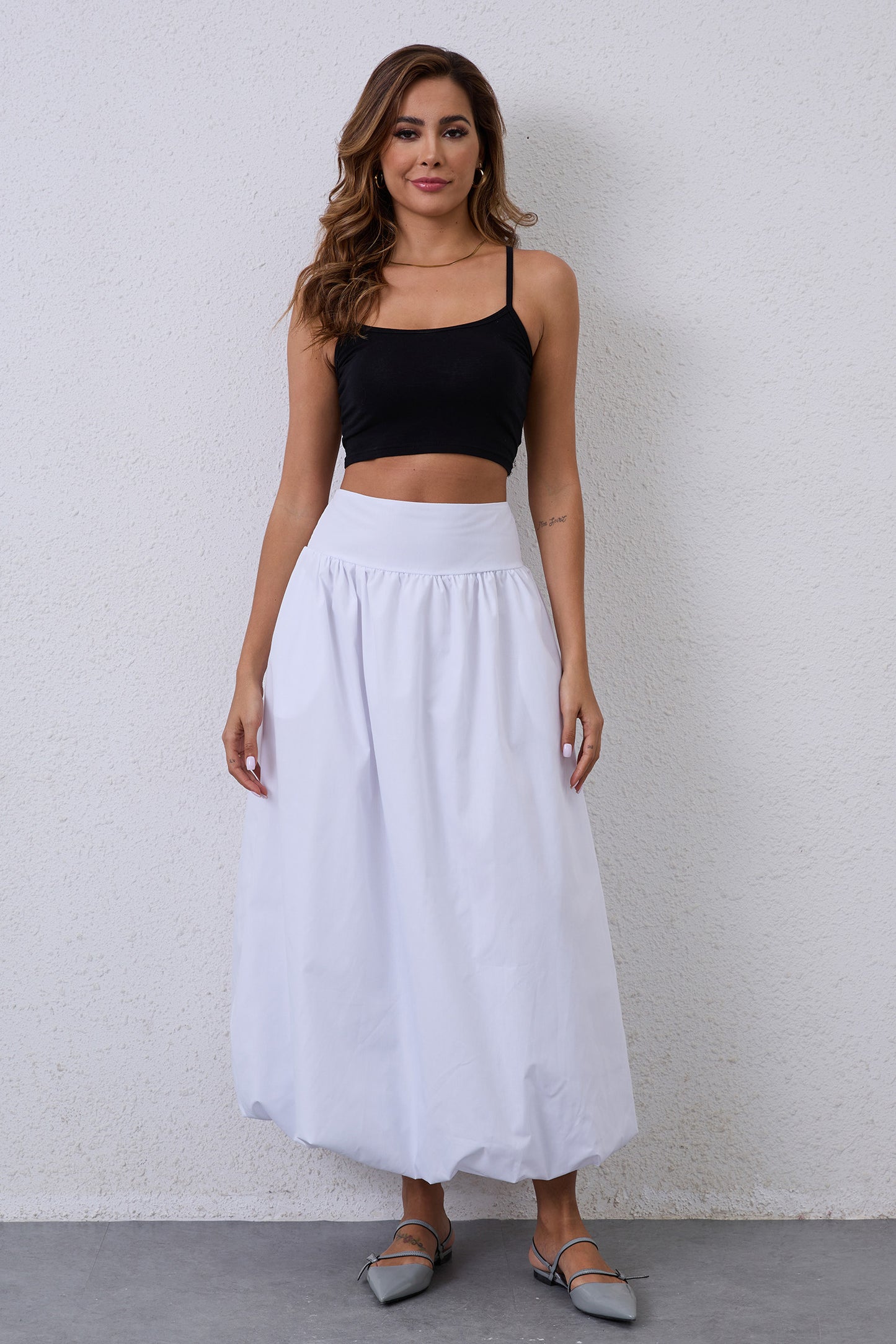 JEAAMKSSER Y2K Bubble Maxi Skirts for Women A Line Long Pleated Casual Summer Skirts 2024 Elastic Waist Balloon Midi Skirt