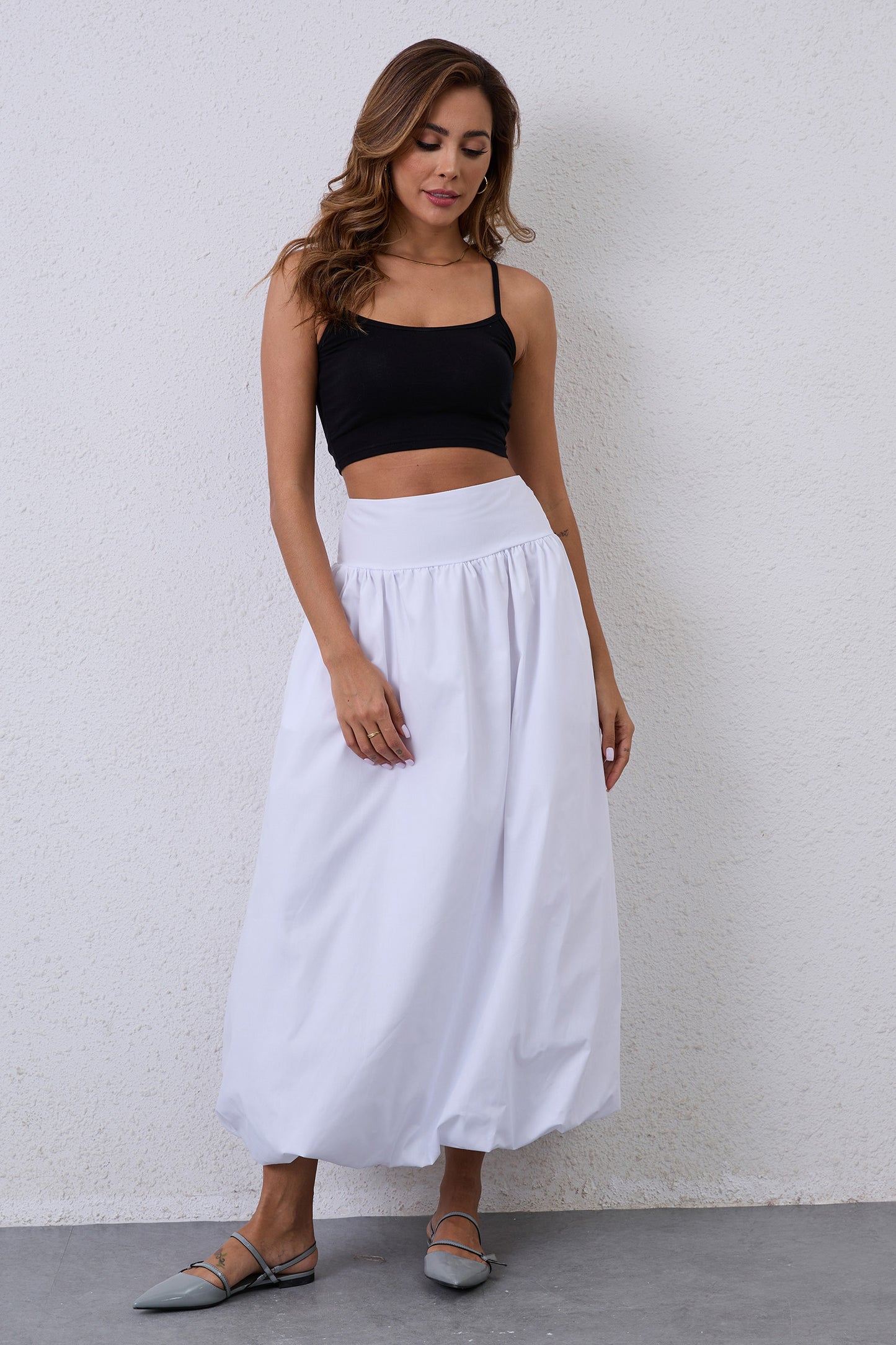JEAAMKSSER Y2K Bubble Maxi Skirts for Women A Line Long Pleated Casual Summer Skirts 2024 Elastic Waist Balloon Midi Skirt