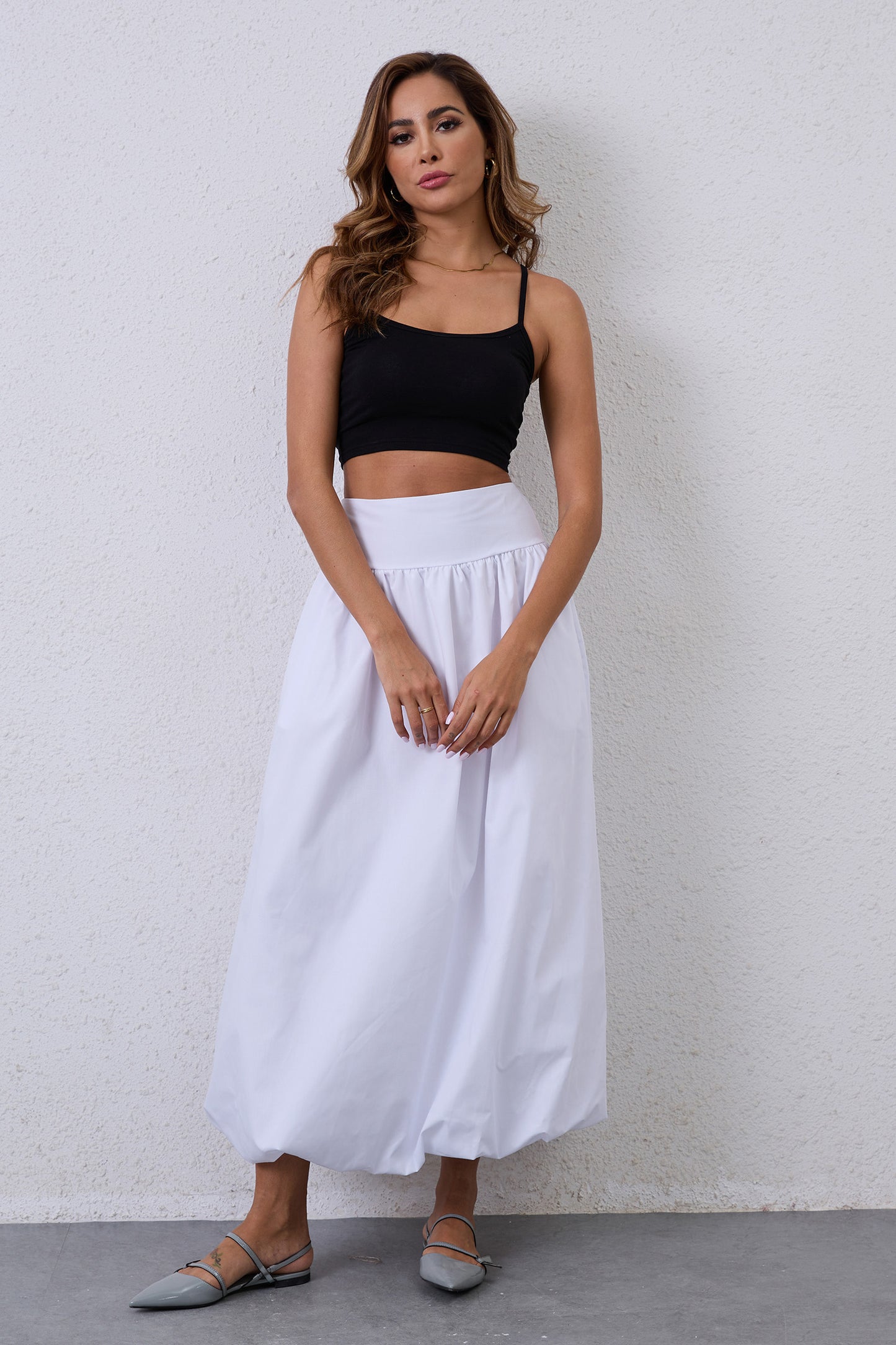 JEAAMKSSER Y2K Bubble Maxi Skirts for Women A Line Long Pleated Casual Summer Skirts 2024 Elastic Waist Balloon Midi Skirt