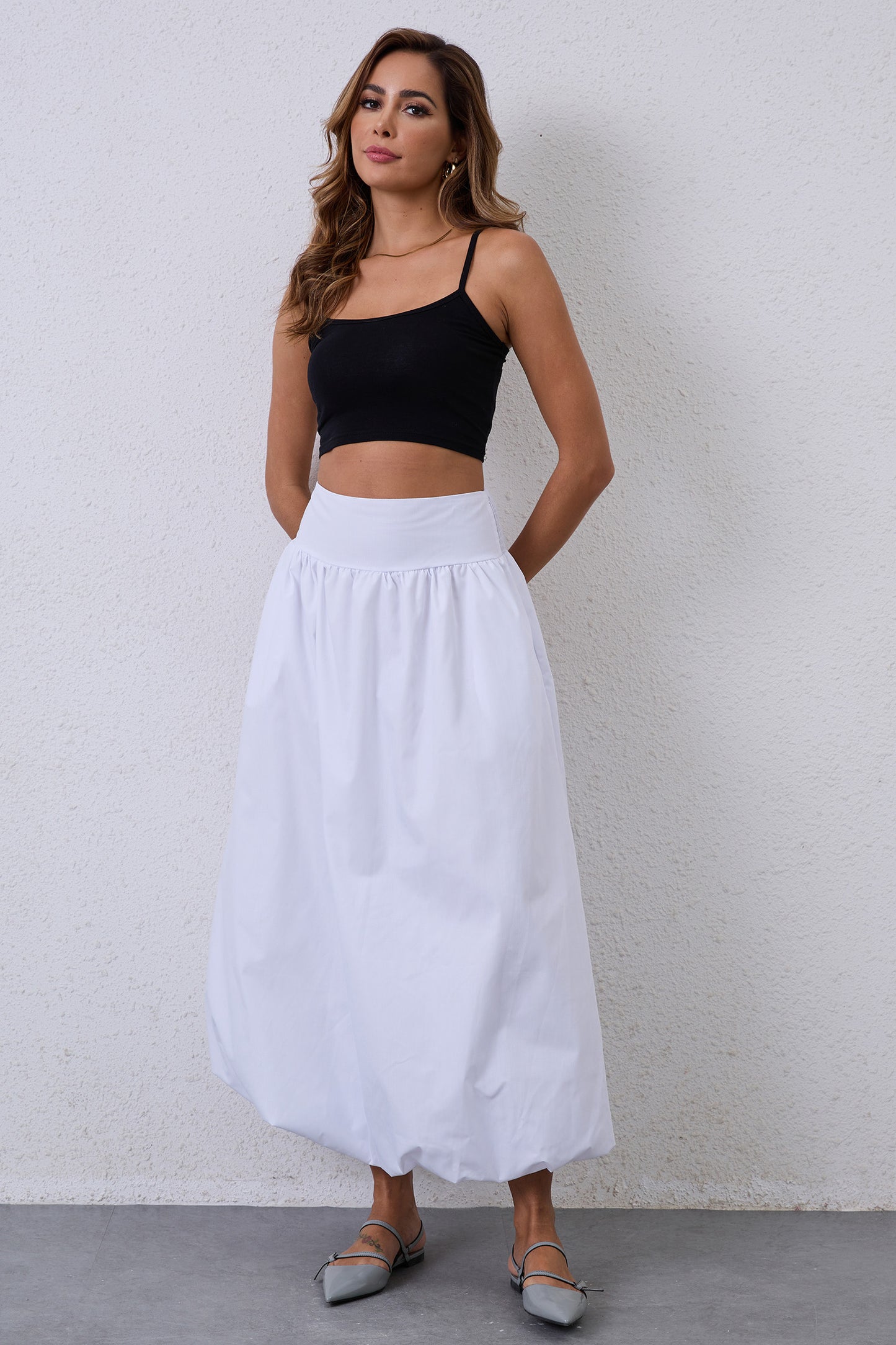 JEAAMKSSER Y2K Bubble Maxi Skirts for Women A Line Long Pleated Casual Summer Skirts 2024 Elastic Waist Balloon Midi Skirt
