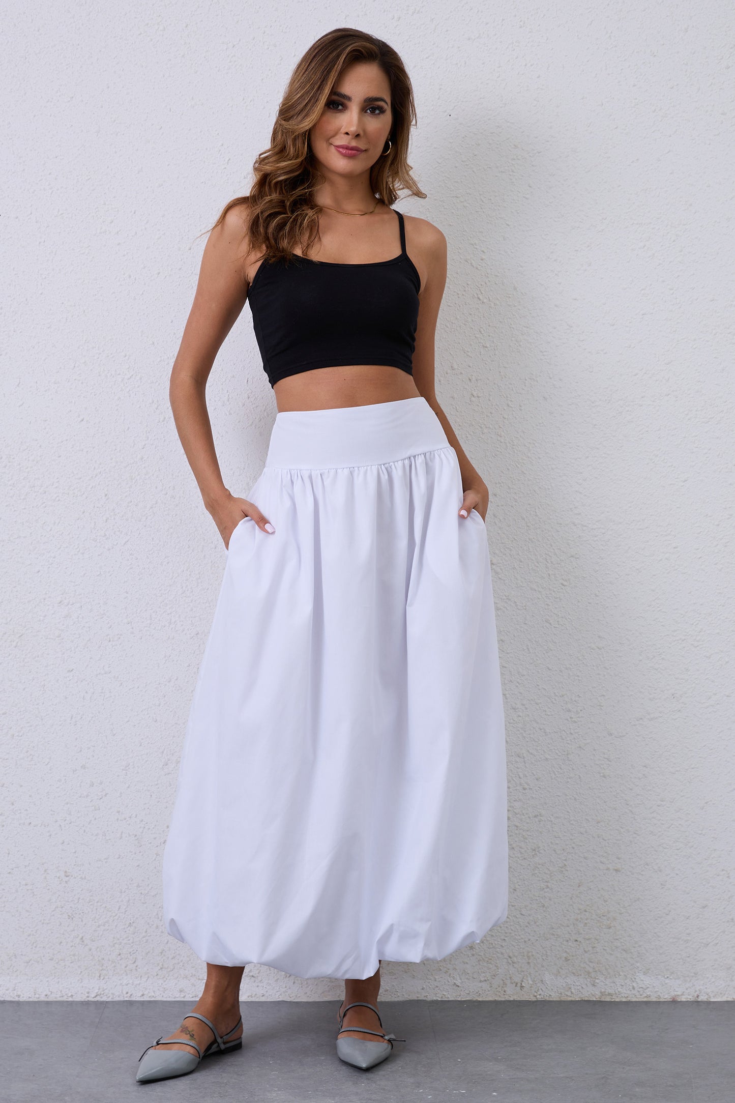 JEAAMKSSER Y2K Bubble Maxi Skirts for Women A Line Long Pleated Casual Summer Skirts 2024 Elastic Waist Balloon Midi Skirt