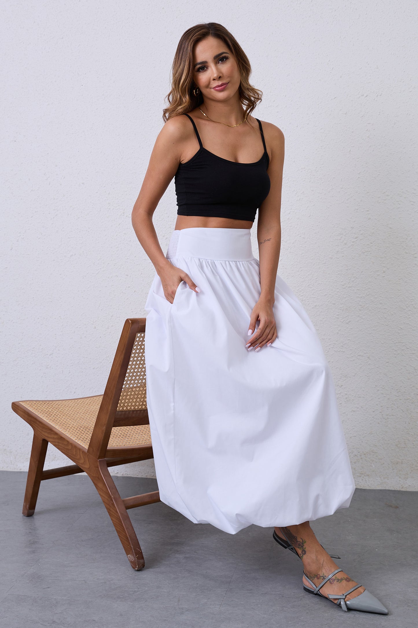 JEAAMKSSER Y2K Bubble Maxi Skirts for Women A Line Long Pleated Casual Summer Skirts 2024 Elastic Waist Balloon Midi Skirt