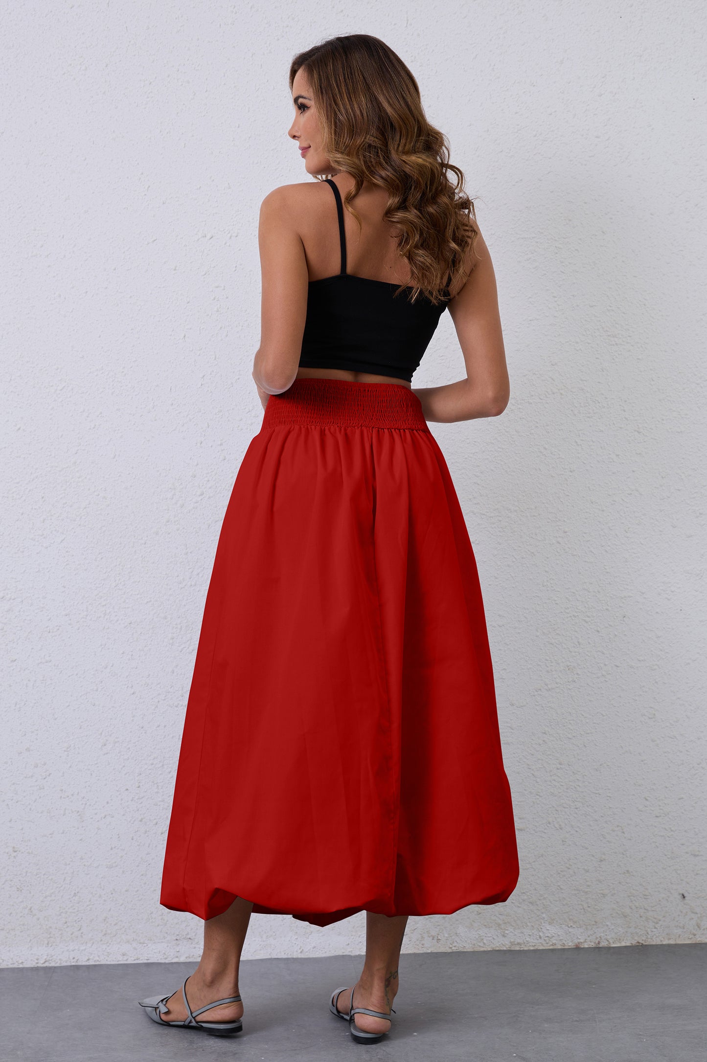 JEAAMKSSER Y2K Bubble Maxi Skirts for Women A Line Long Pleated Casual Summer Skirts 2024 Elastic Waist Balloon Midi Skirt