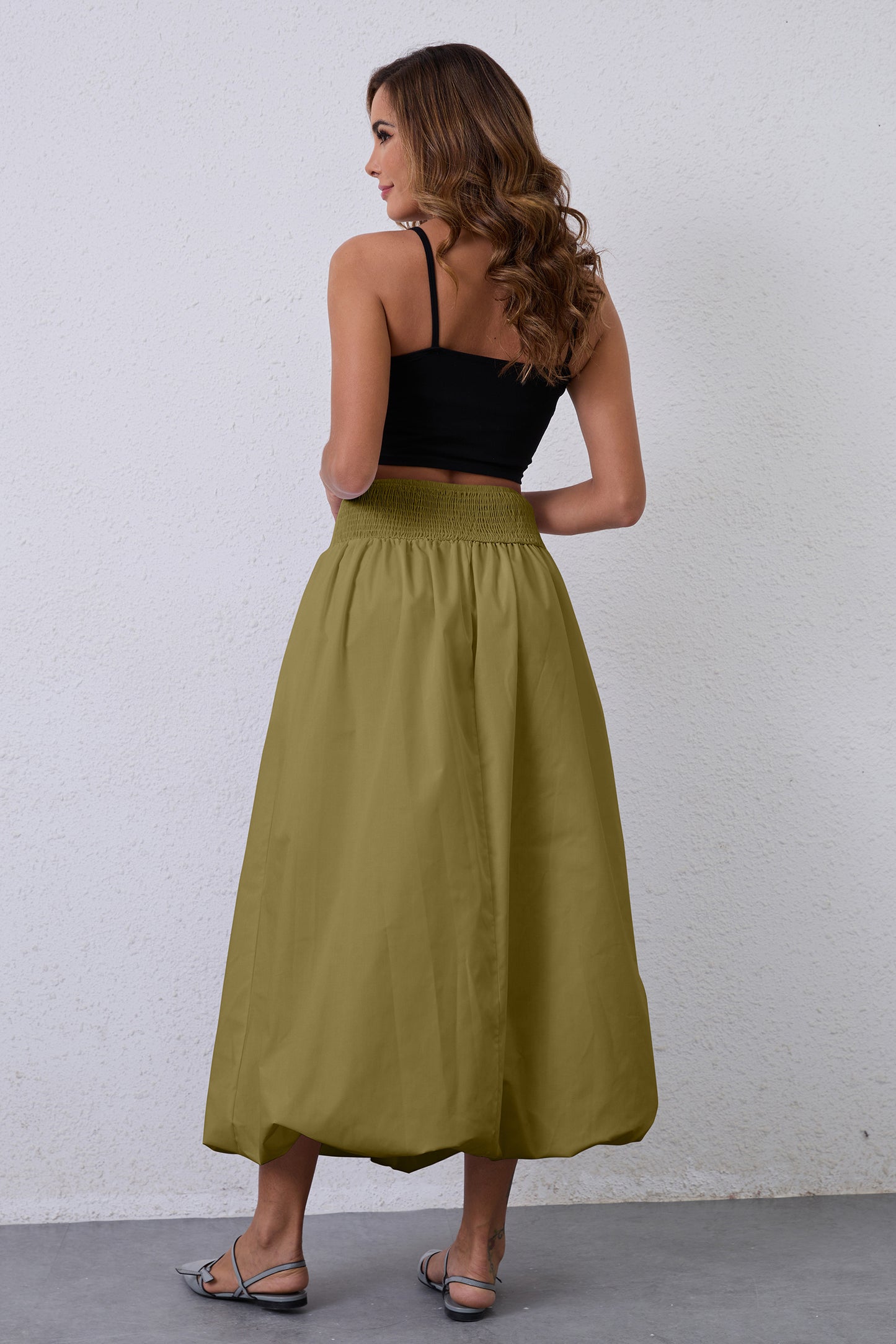 JEAAMKSSER Y2K Bubble Maxi Skirts for Women A Line Long Pleated Casual Summer Skirts 2024 Elastic Waist Balloon Midi Skirt