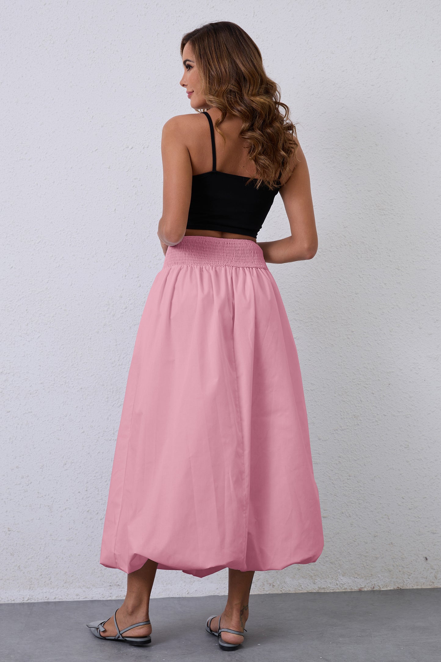 JEAAMKSSER Y2K Bubble Maxi Skirts for Women A Line Long Pleated Casual Summer Skirts 2024 Elastic Waist Balloon Midi Skirt