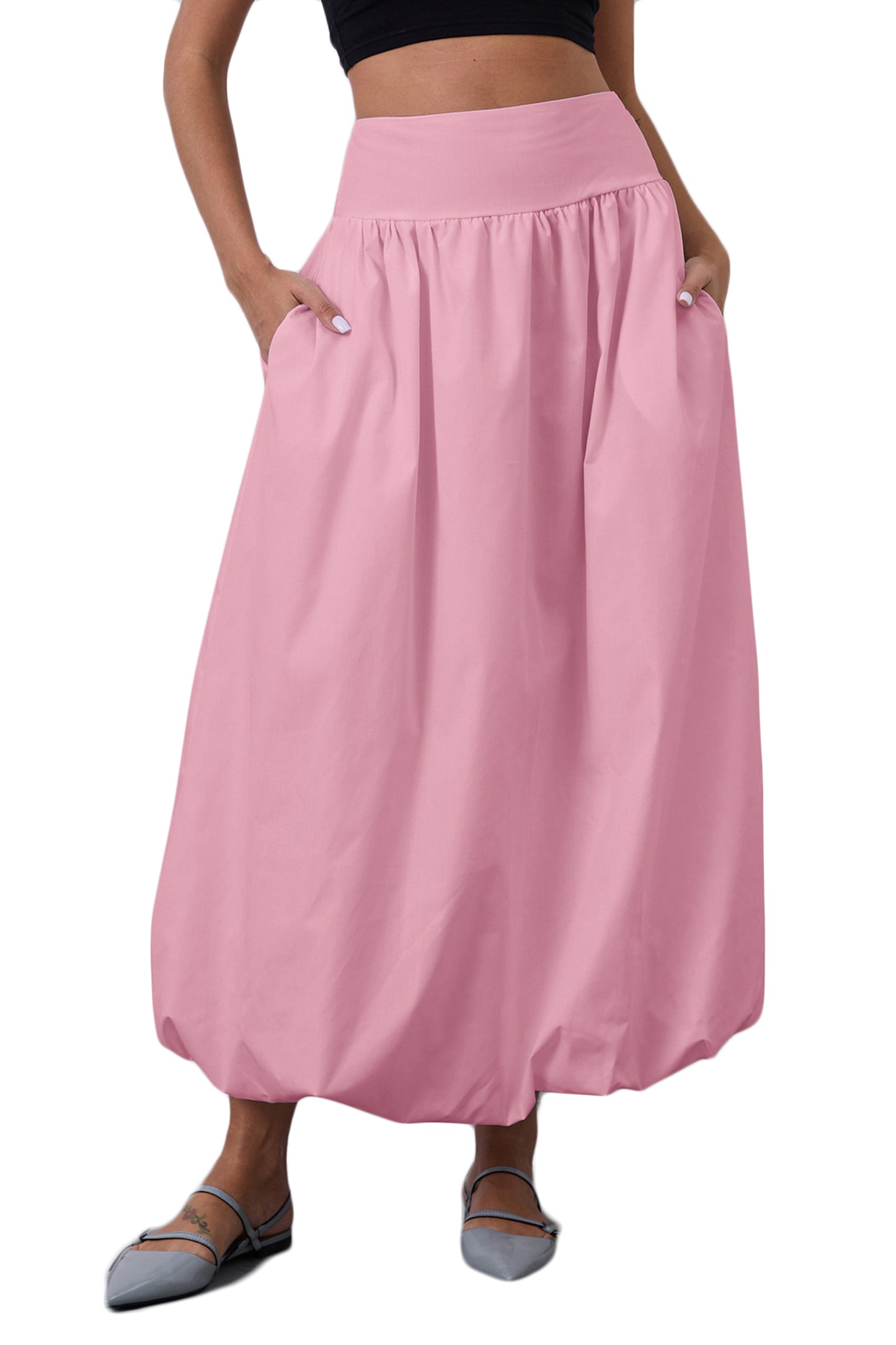 JEAAMKSSER Y2K Bubble Maxi Skirts for Women A Line Long Pleated Casual Summer Skirts 2024 Elastic Waist Balloon Midi Skirt