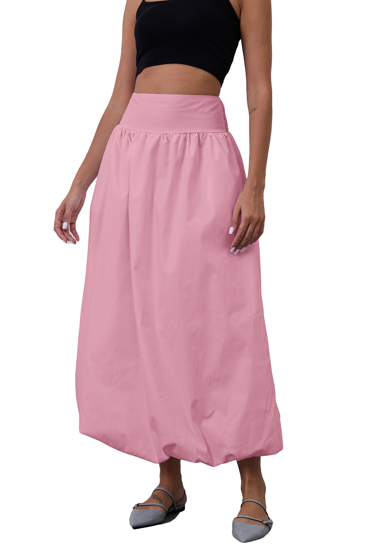 JEAAMKSSER Y2K Bubble Maxi Skirts for Women A Line Long Pleated Casual Summer Skirts 2024 Elastic Waist Balloon Midi Skirt