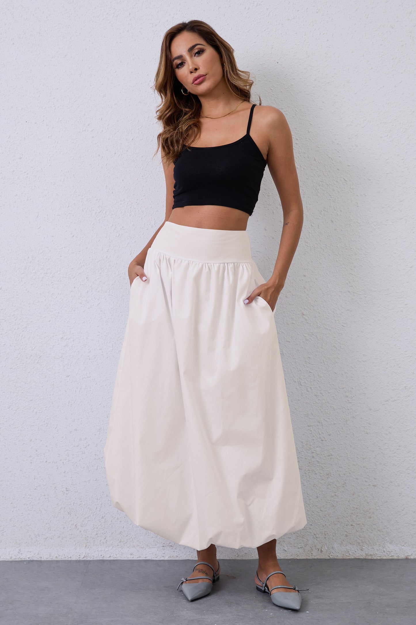 JEAAMKSSER Y2K Bubble Maxi Skirts for Women A Line Long Pleated Casual Summer Skirts 2024 Elastic Waist Balloon Midi Skirt