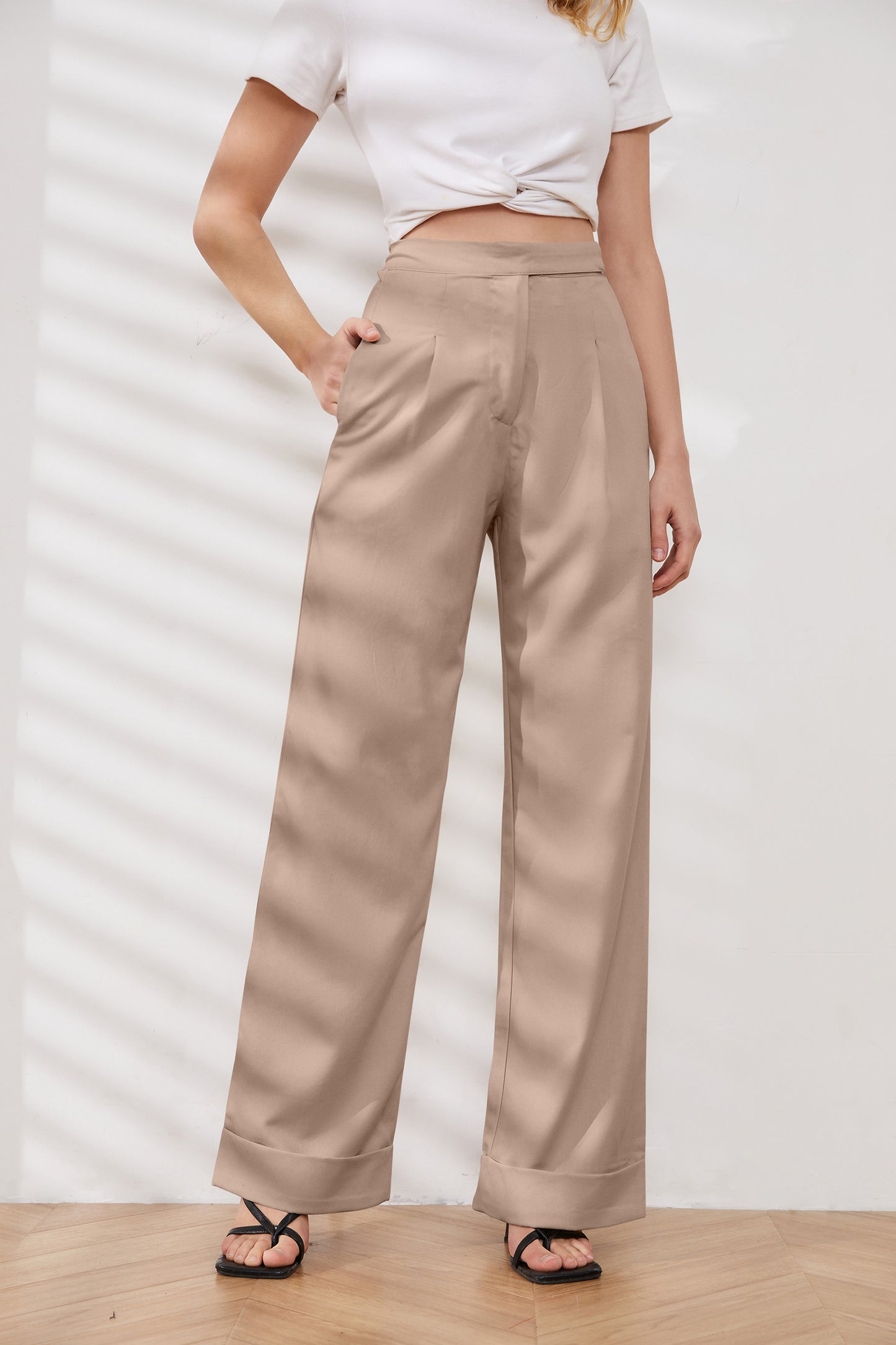 JEAAMKSSER Women’s Wide Leg Trousers Pants High Waisted Black Business Work Straight Leg Long Pants khaki