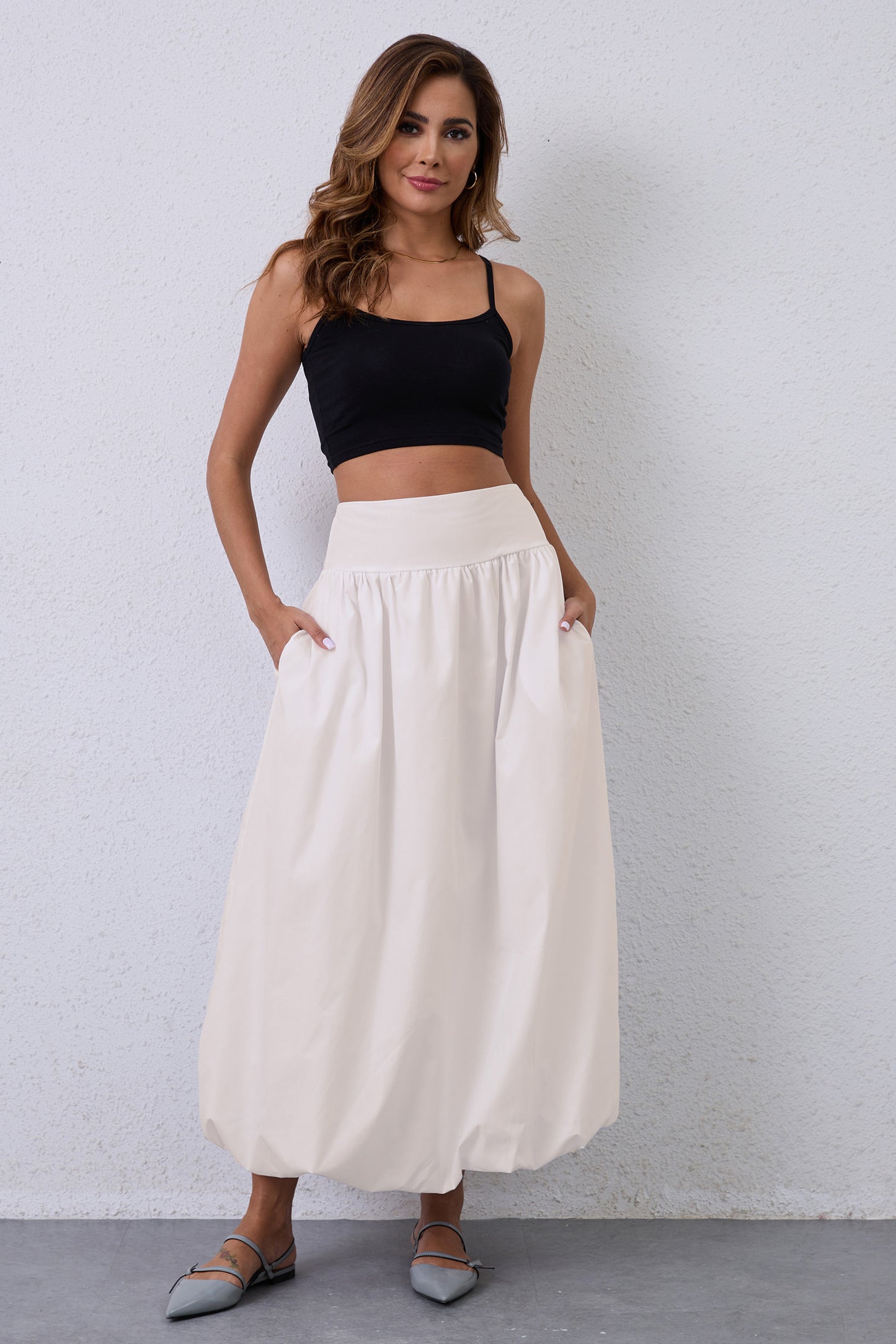 JEAAMKSSER Y2K Bubble Maxi Skirts for Women A Line Long Pleated Casual Summer Skirts 2024 Elastic Waist Balloon Midi Skirt