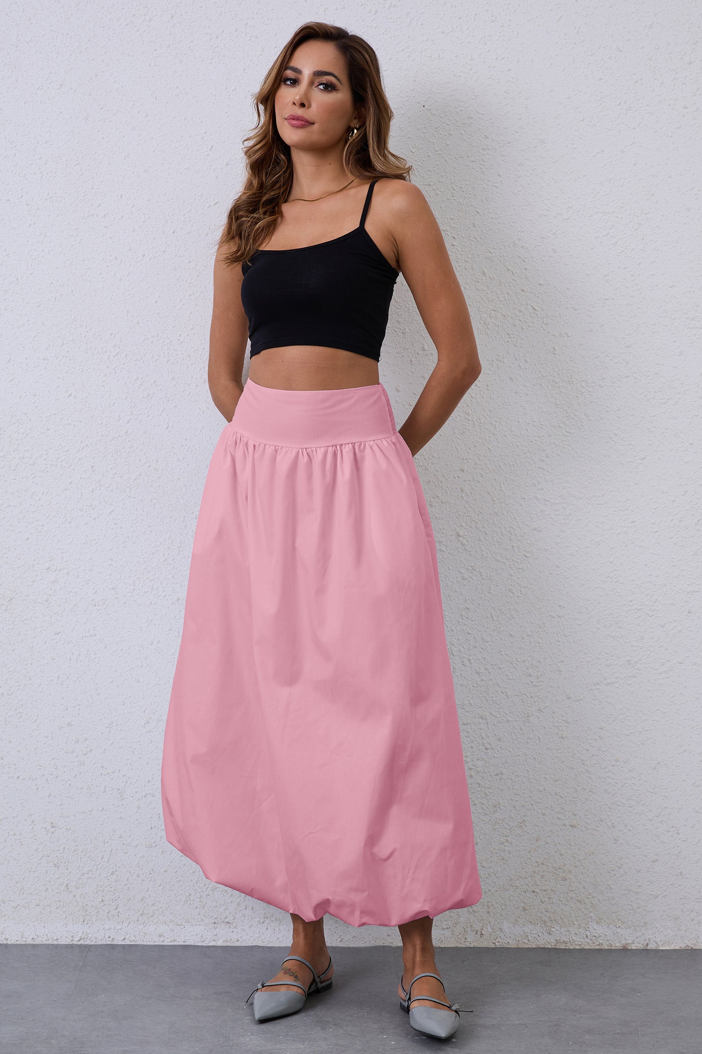 JEAAMKSSER Y2K Bubble Maxi Skirts for Women A Line Long Pleated Casual Summer Skirts 2024 Elastic Waist Balloon Midi Skirt