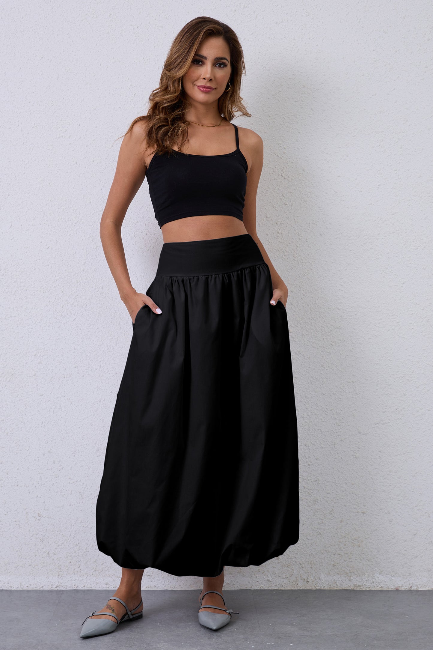 JEAAMKSSER Y2K Bubble Maxi Skirts for Women A Line Long Pleated Casual Summer Skirts 2024 Elastic Waist Balloon Midi Skirt