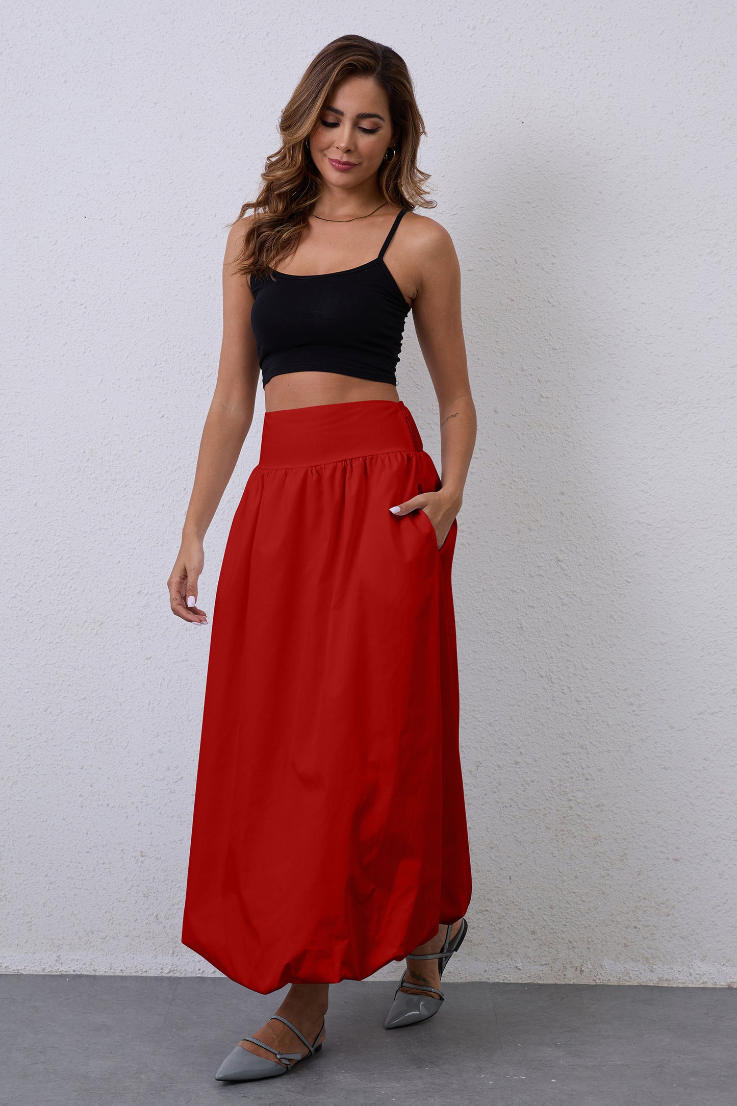 JEAAMKSSER Y2K Bubble Maxi Skirts for Women A Line Long Pleated Casual Summer Skirts 2024 Elastic Waist Balloon Midi Skirt
