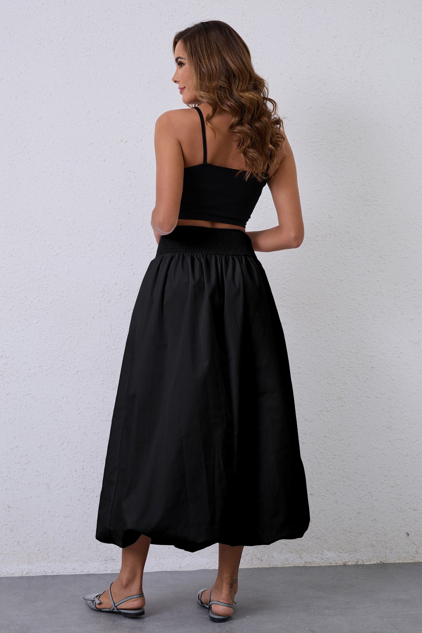 JEAAMKSSER Y2K Bubble Maxi Skirts for Women A Line Long Pleated Casual Summer Skirts 2024 Elastic Waist Balloon Midi Skirt