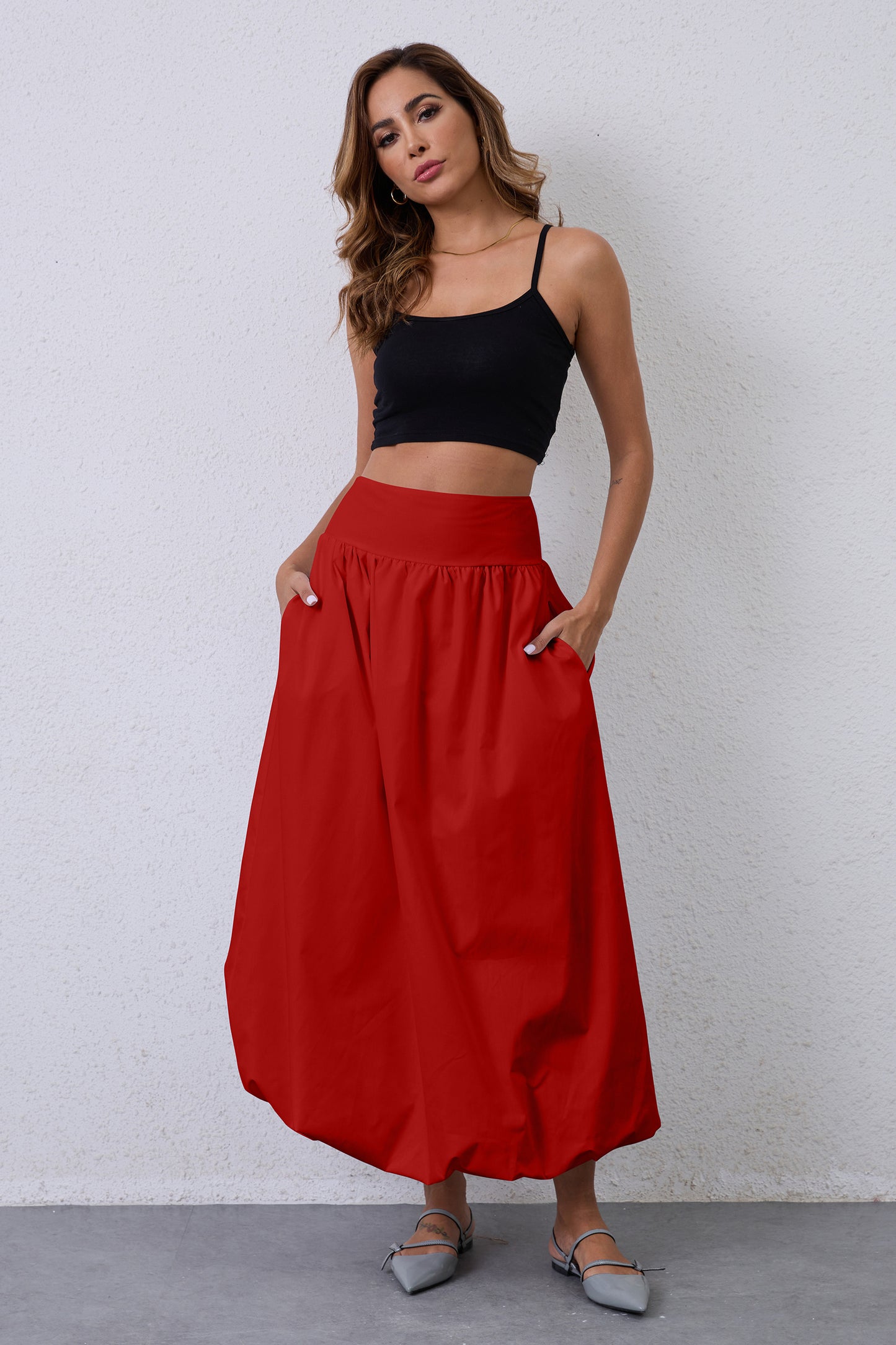 JEAAMKSSER Y2K Bubble Maxi Skirts for Women A Line Long Pleated Casual Summer Skirts 2024 Elastic Waist Balloon Midi Skirt
