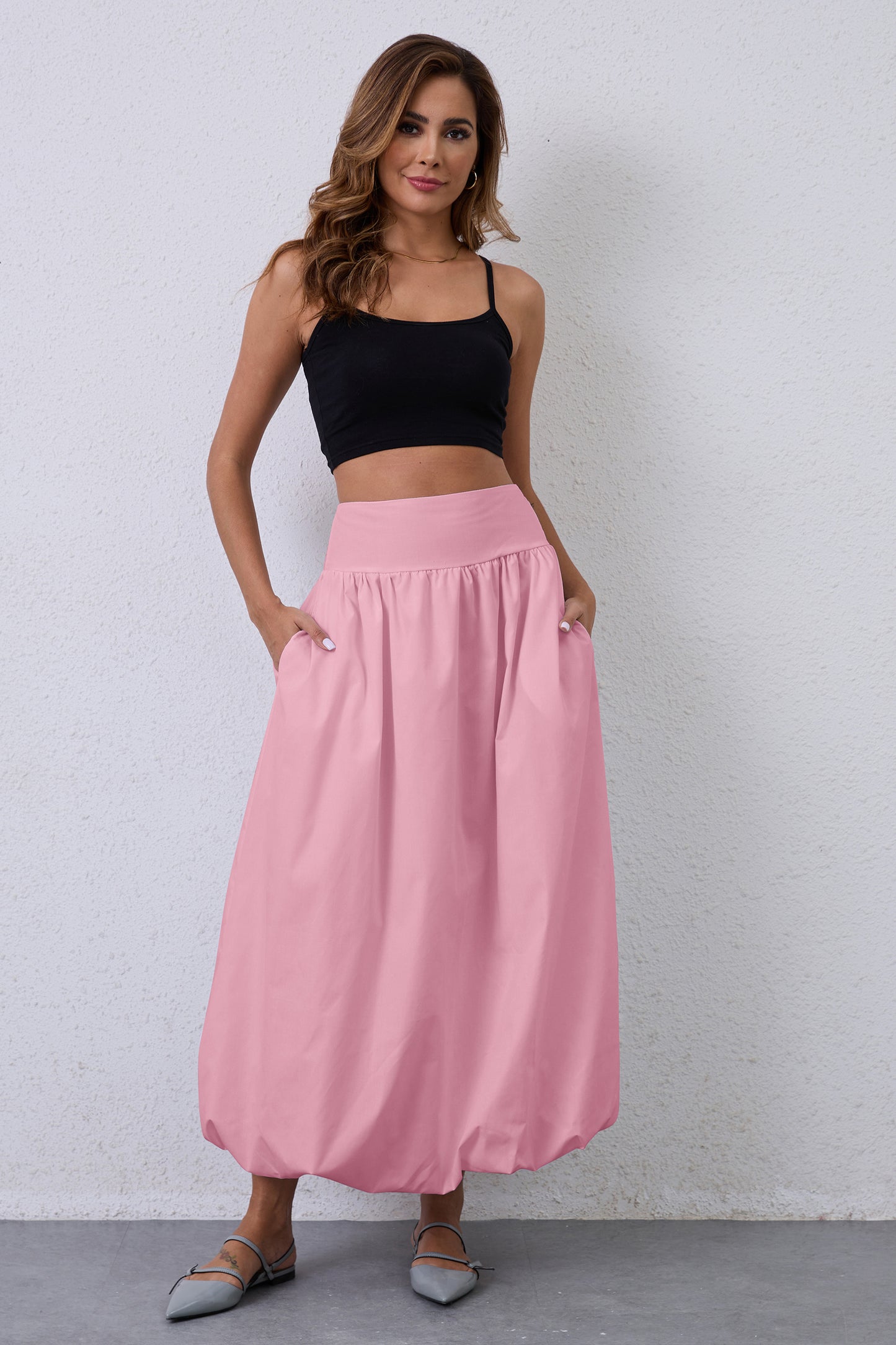 JEAAMKSSER Y2K Bubble Maxi Skirts for Women A Line Long Pleated Casual Summer Skirts 2024 Elastic Waist Balloon Midi Skirt