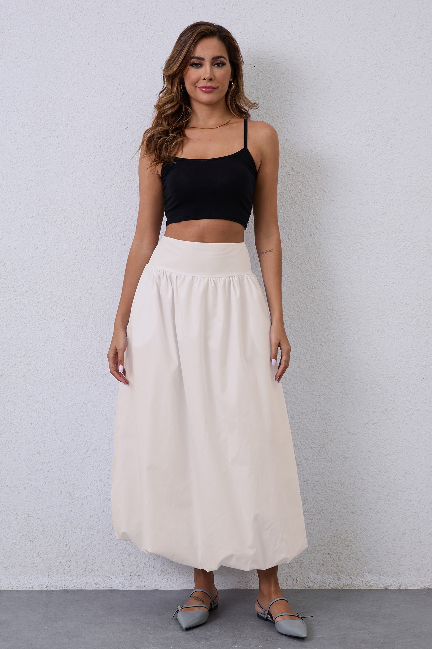 JEAAMKSSER Y2K Bubble Maxi Skirts for Women A Line Long Pleated Casual Summer Skirts 2024 Elastic Waist Balloon Midi Skirt