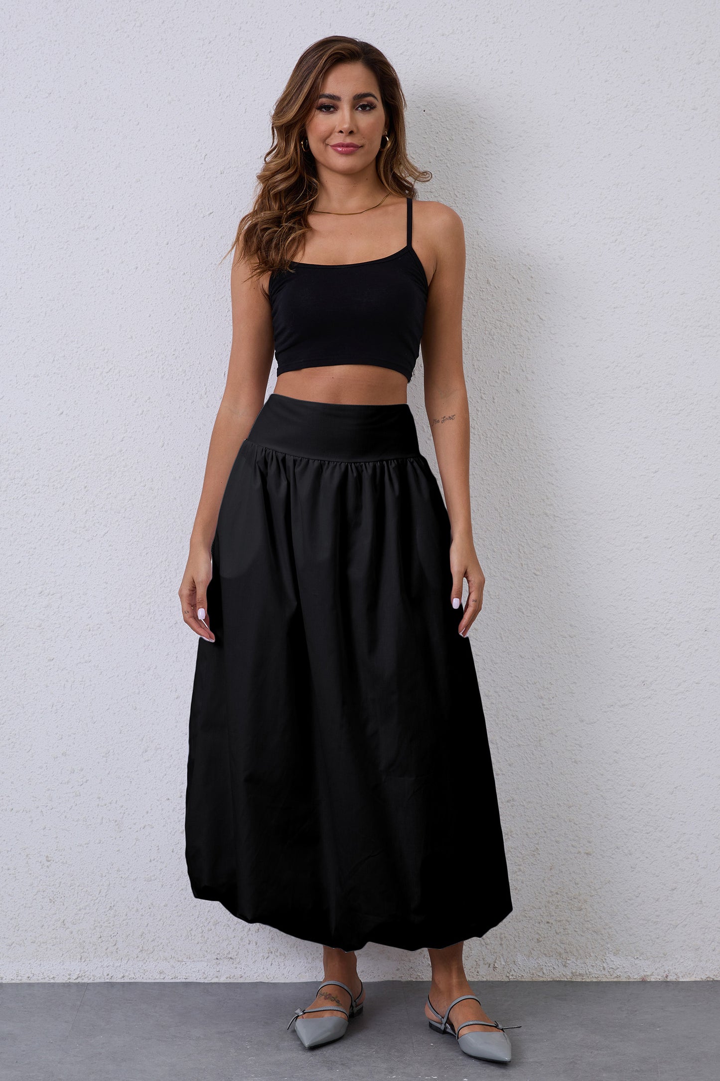 JEAAMKSSER Y2K Bubble Maxi Skirts for Women A Line Long Pleated Casual Summer Skirts 2024 Elastic Waist Balloon Midi Skirt