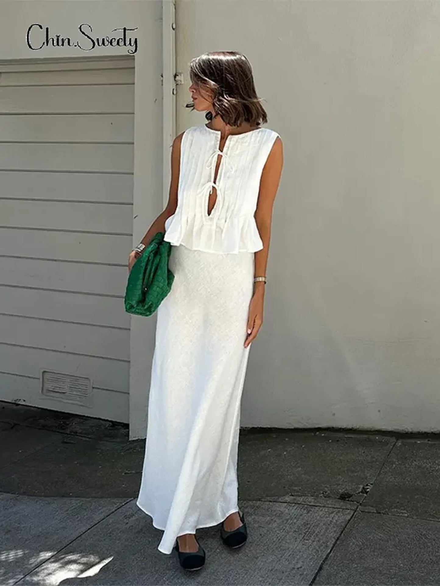 JEAAMKSSER Tie Front Tank Tops for Women Y2K Bow Sleeveless Coquette Pleated Ruffle Shirts Summer 2024 Babydoll Top