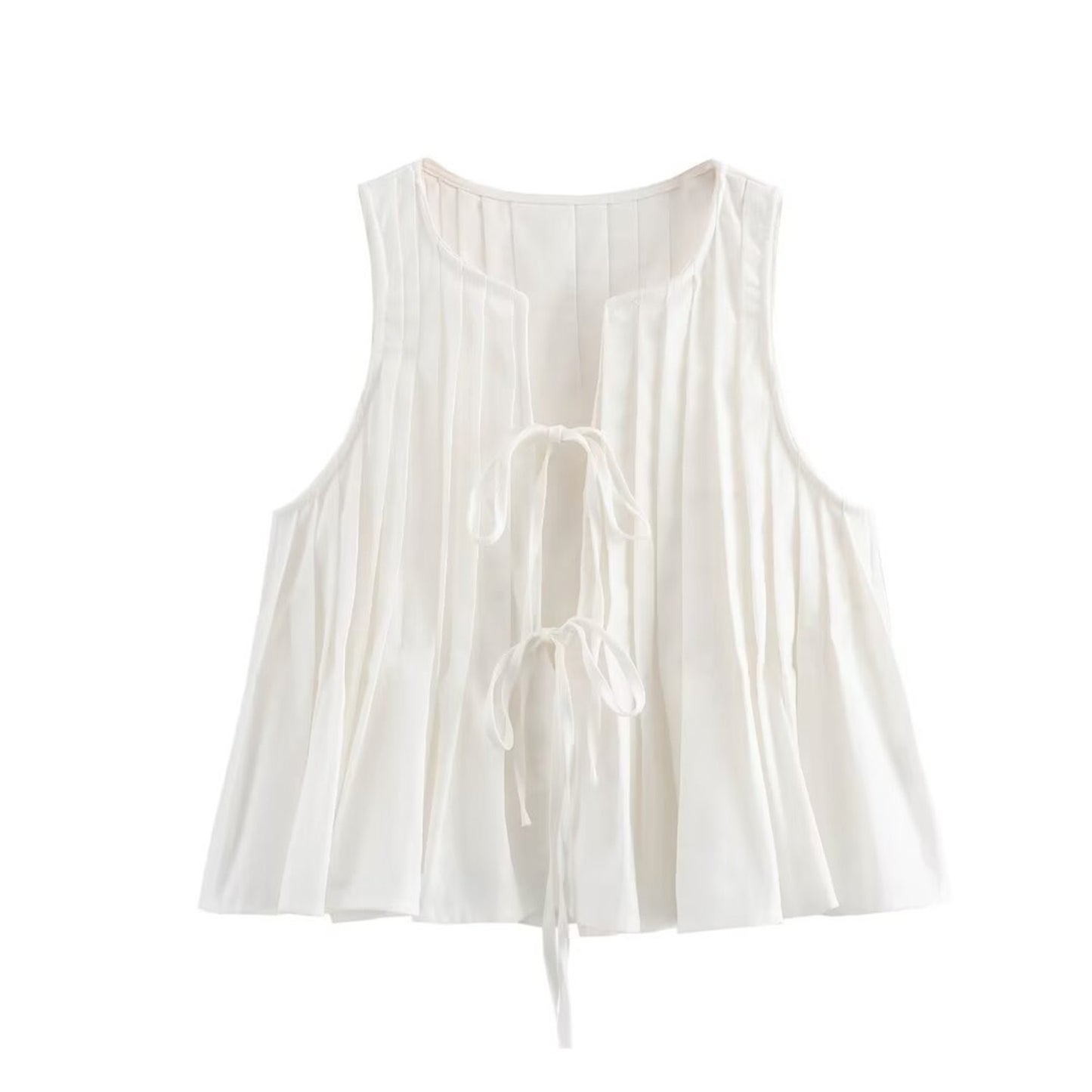 JEAAMKSSER Tie Front Tank Tops for Women Y2K Bow Sleeveless Coquette Pleated Ruffle Shirts Summer 2024 Babydoll Top