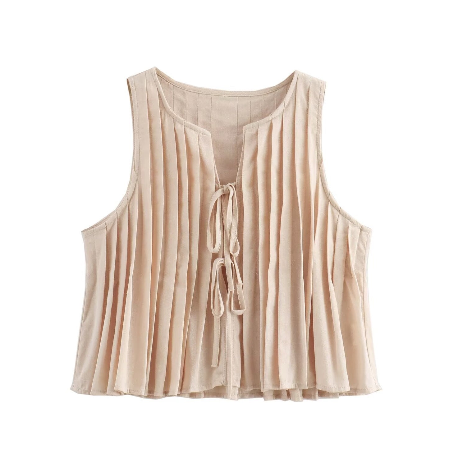 JEAAMKSSER Tie Front Tank Tops for Women Y2K Bow Sleeveless Coquette Pleated Ruffle Shirts Summer 2024 Babydoll Top