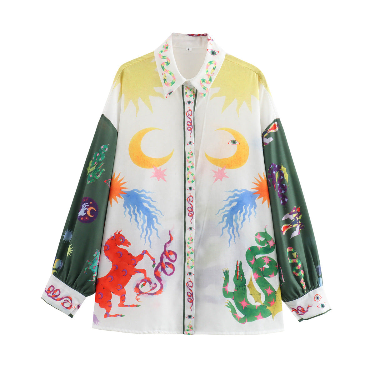 JEAAMKSSER Women's Print Two Piece Outfit Sets Summer Oversized Long Sleeve Button Up Pajama sets Beach Wear