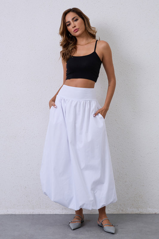 JEAAMKSSER Y2K Bubble Maxi Skirts for Women A Line Long Pleated Casual Summer Skirts 2024 Elastic Waist Balloon Midi Skirt