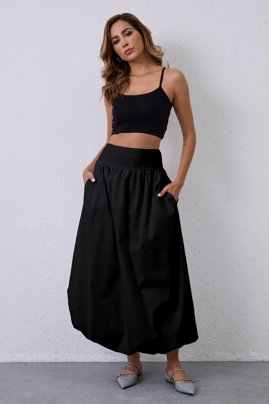 JEAAMKSSER Y2K Bubble Maxi Skirts for Women A Line Long Pleated Casual Summer Skirts 2024 Elastic Waist Balloon Midi Skirt