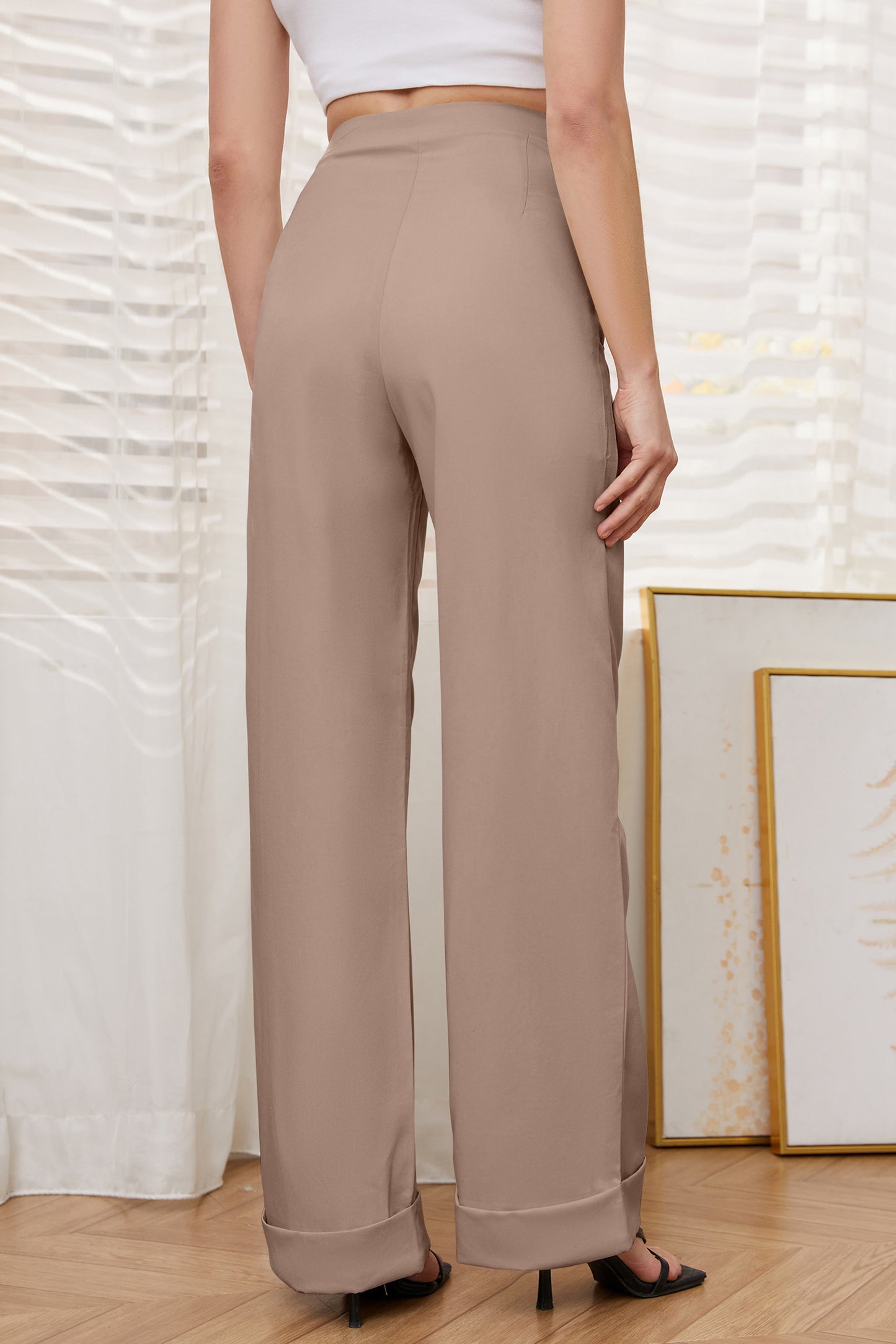 JEAAMKSSER Women’s Wide Leg Trousers Pants High Waisted Black Business Work Straight Leg Long Pants khaki