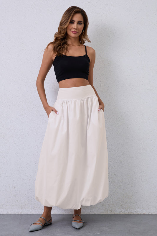JEAAMKSSER Y2K Bubble Maxi Skirts for Women A Line Long Pleated Casual Summer Skirts 2024 Elastic Waist Balloon Midi Skirt