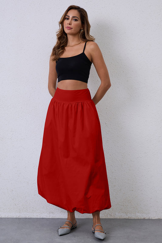 JEAAMKSSER Y2K Bubble Maxi Skirts for Women A Line Long Pleated Casual Summer Skirts 2024 Elastic Waist Balloon Midi Skirt