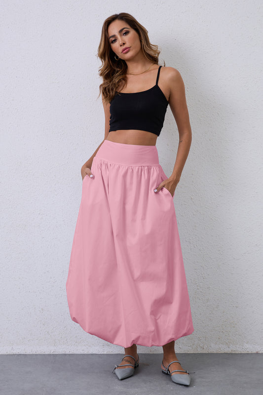 JEAAMKSSER Y2K Bubble Maxi Skirts for Women A Line Long Pleated Casual Summer Skirts 2024 Elastic Waist Balloon Midi Skirt
