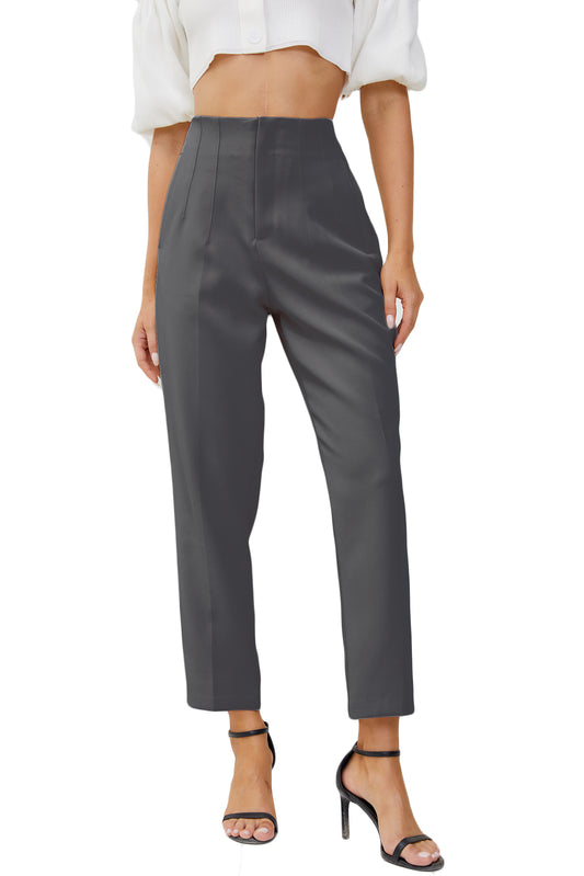 JEAAMKSSER Women's High Waisted Business Trousers Straight Leg Pleated Office Slacks Pants Dark Gray