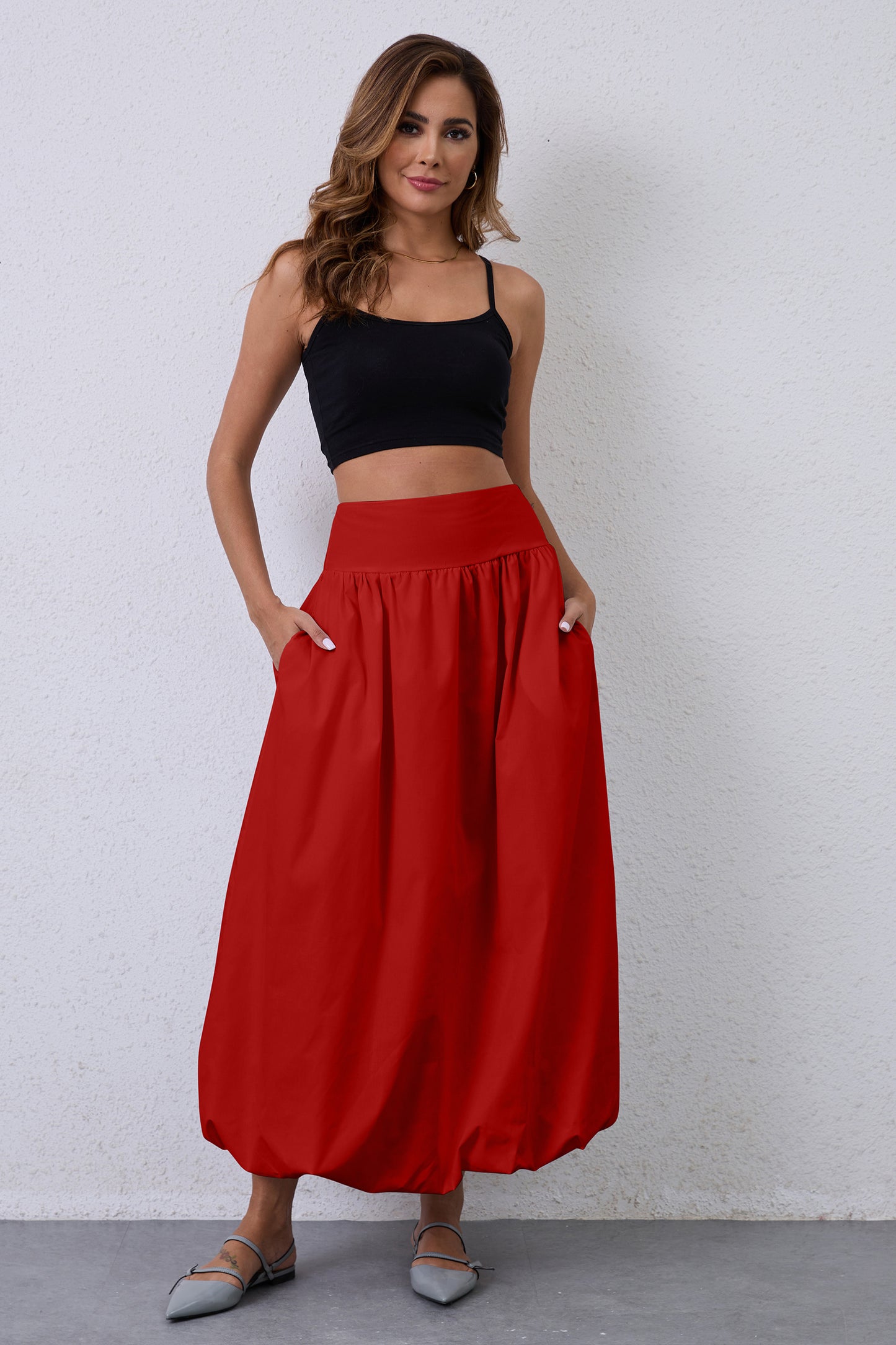 JEAAMKSSER Y2K Bubble Maxi Skirts for Women A Line Long Pleated Casual Summer Skirts 2024 Elastic Waist Balloon Midi Skirt
