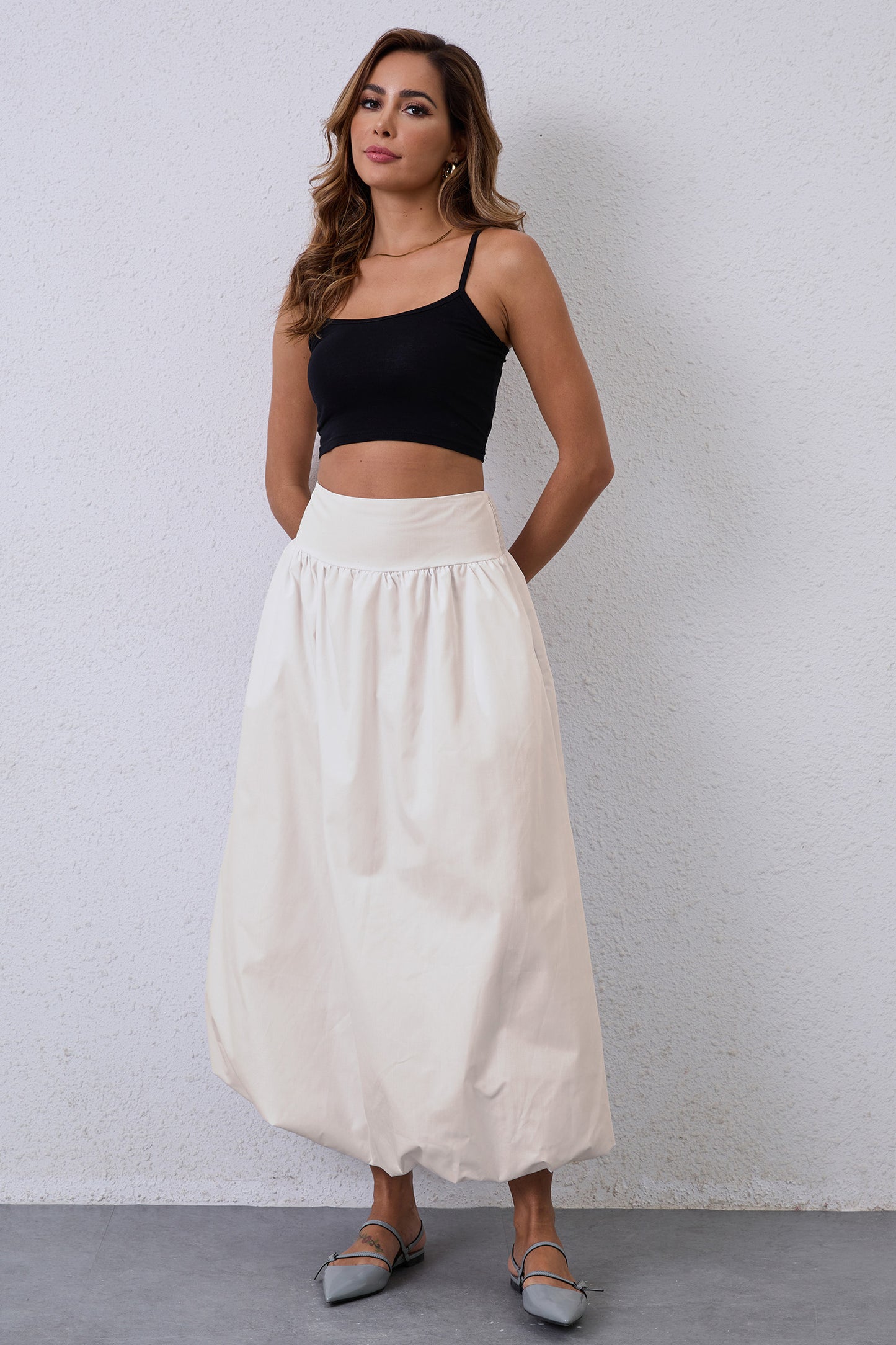 JEAAMKSSER Y2K Bubble Maxi Skirts for Women A Line Long Pleated Casual Summer Skirts 2024 Elastic Waist Balloon Midi Skirt