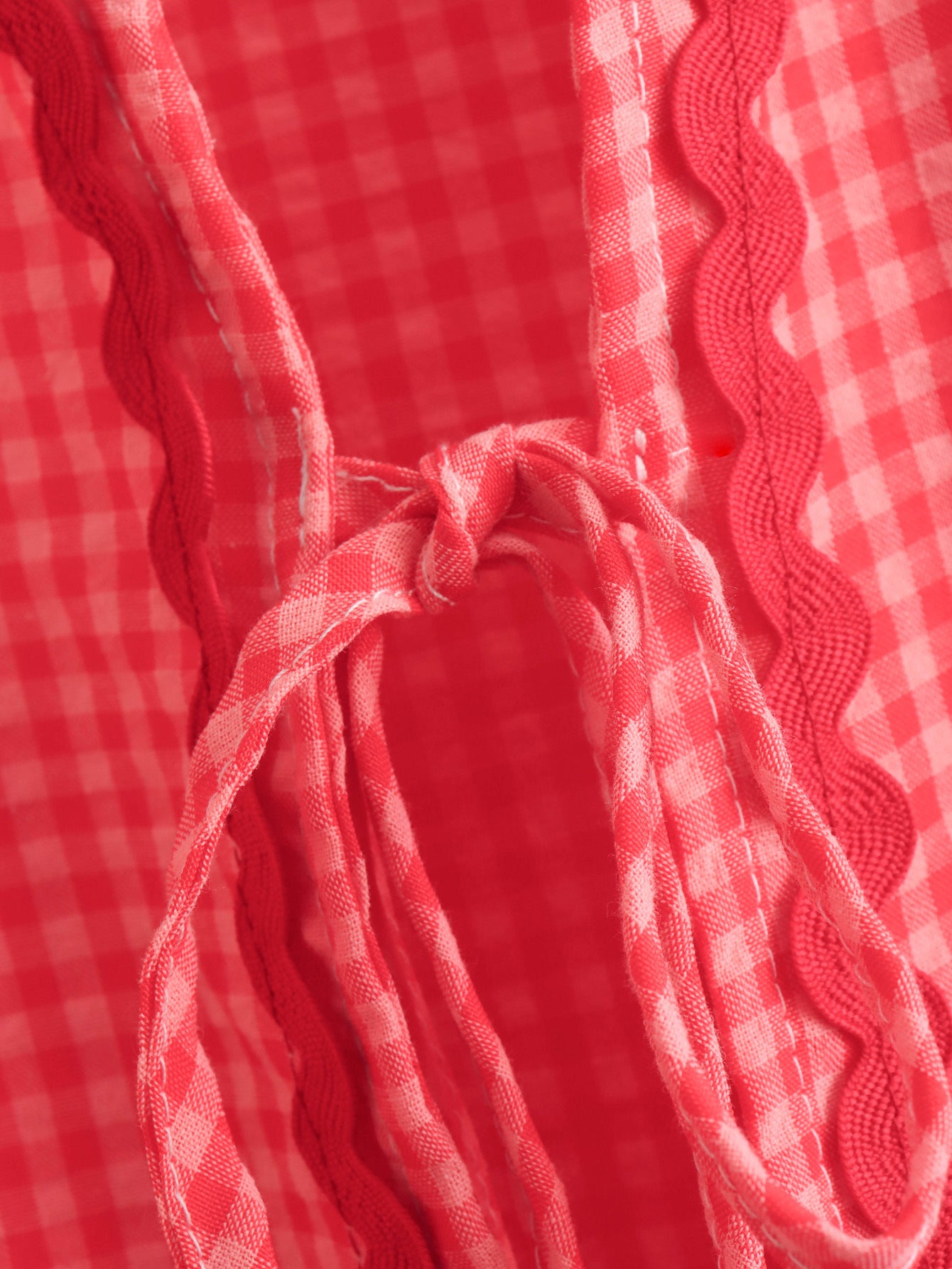 JEAAMKSSER Gingham Tie Front Blouse Tops for Women Y2K Babydoll Coquette Bow Cute Puff Shirts Long Sleeve Red