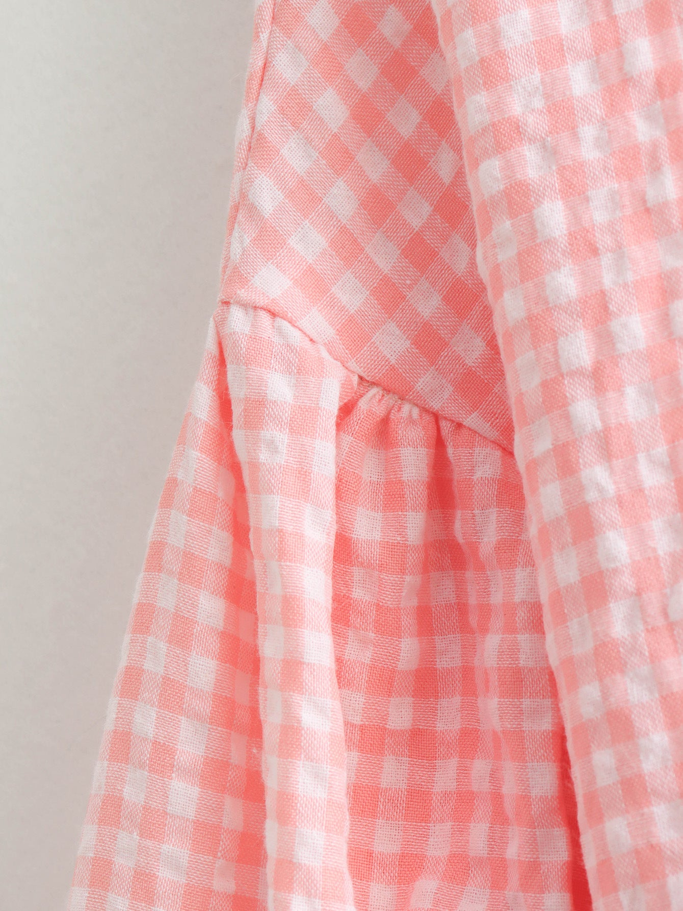 JEAAMKSSER Gingham Tie Front Blouse Tops for Women Y2K Babydoll Coquette Bow Cute Puff Shirts Long Sleeve Pink