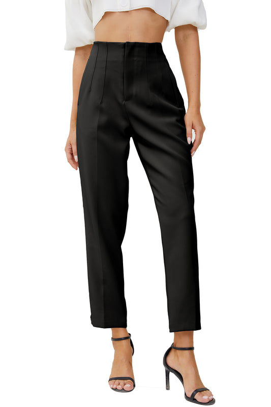 JEAAMKSSER Women's High Waisted Business Trousers Straight Leg Pleated Office Slacks Pants Black